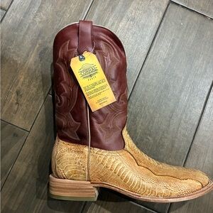 Red and Tan Genuine Ostrich Men's Cowboy Boots
